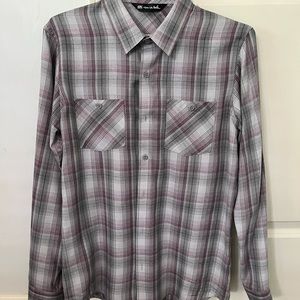 Travis Mathew dress shirt.  Brand new never worn.   Grey and red plaid in medium
